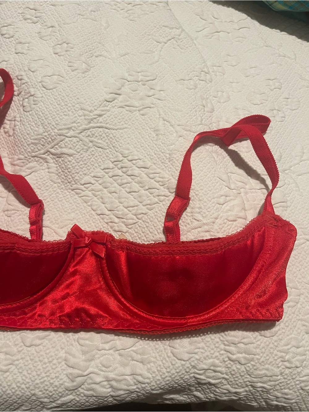 Red Satin Underwire Bralette Lovers Lane 34B Half Cups. Lightly Padded